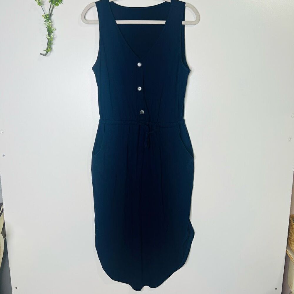 Hapsho Navy Blue Midi Tank Dress Pockets